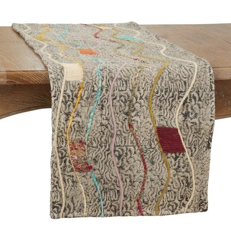 SARO 16 x 72 in. Block Print Embroidered Oblong Table Runner, Multi Color 2911.M1672B